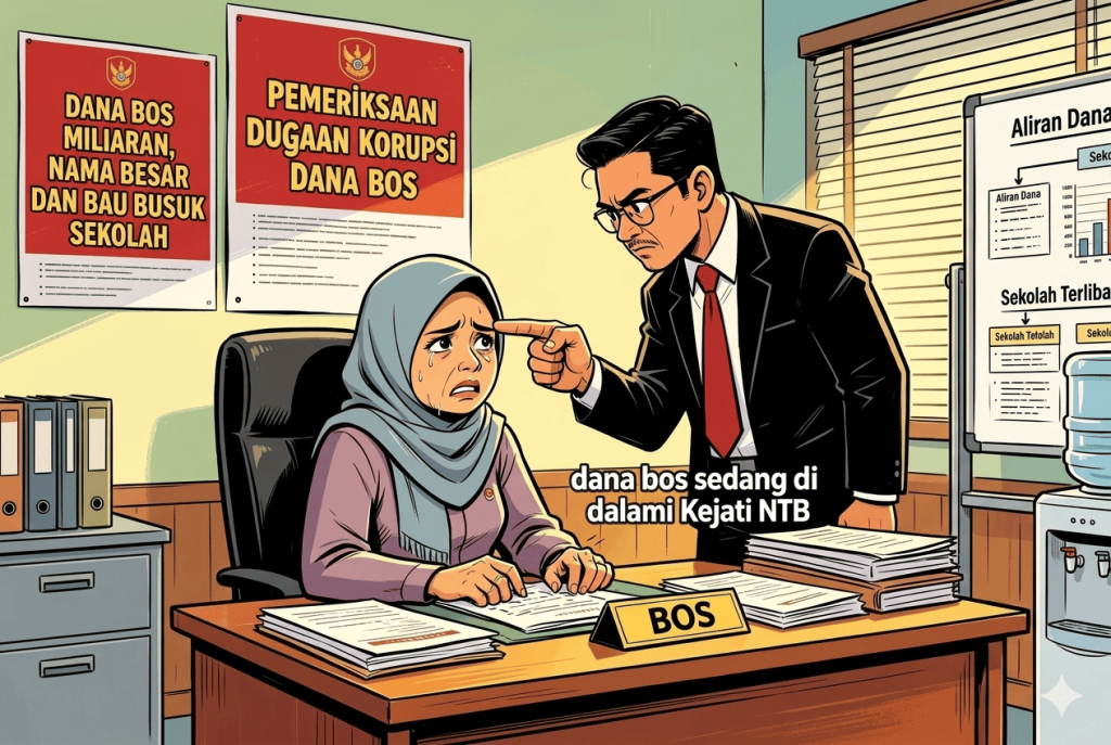 Ilustrasi penanganan dugaan kasus penyimpangan dana BOS yang kini tengah didalami oleh Kejaksaan Tinggi NTB. (Foto: Ilustrasi/Generative AI)