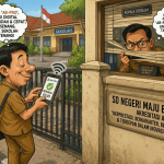 Ilustrasi oknum ASN absen online dari depan pagar (Foto: AI)
