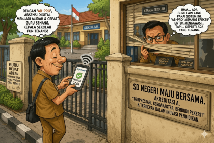 Ilustrasi oknum ASN absen online dari depan pagar (Foto: AI)