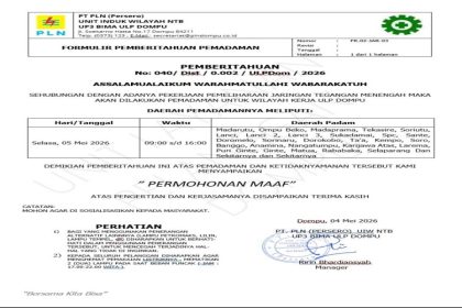 Surat Pemberitahuan Pemadaman Listrik (Foto WA WD)