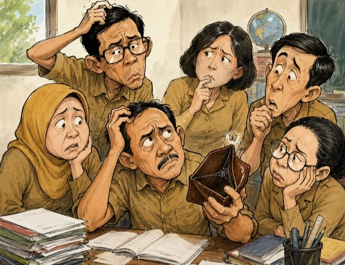 Ilustrasi: Guru Menunggu TPG (Foto: AI)