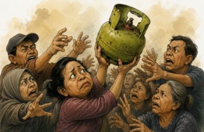 Ilustrasi Berebut LPG 3 Kg (Foto: AI)