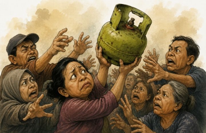 Ilustrasi Berebut LPG 3 Kg (Foto: AI)