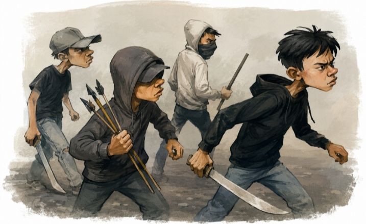 Ilustrasi. Remaja Membawa Sajam (Foto: AI)